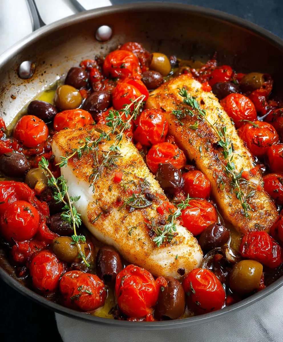 Easy Baked Fish Cherry Tomatoes Olives Recipe