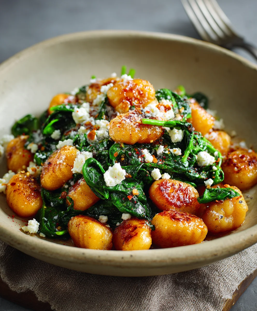 Crispy Gnocchi with Spinach and Feta - Easy Recipe