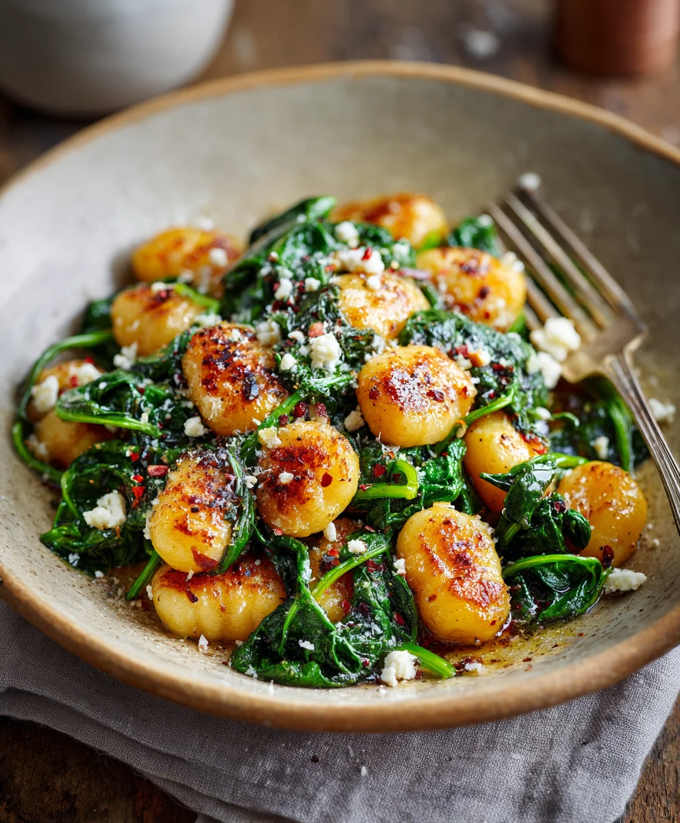 Crispy Gnocchi with Spinach and Feta - Easy Recipe