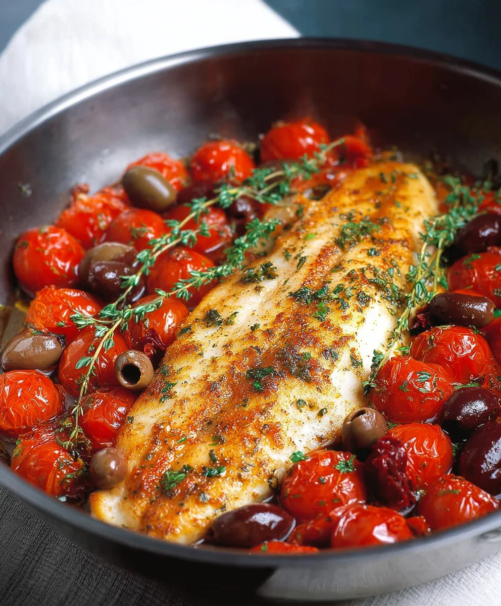 Easy Baked Fish Cherry Tomatoes Olives Recipe