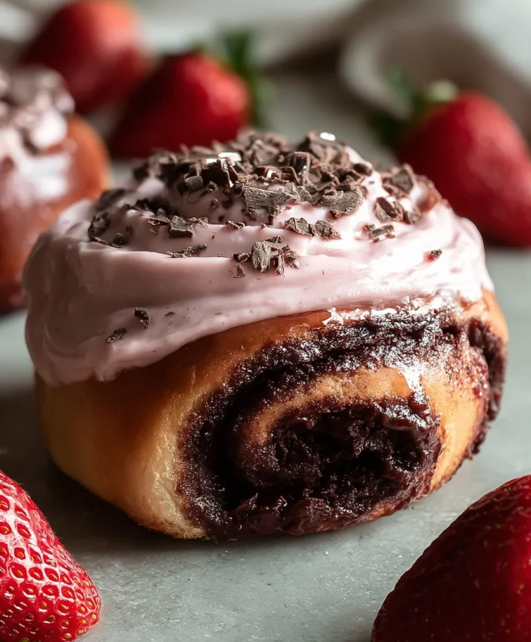 Delicious Chocolate Rolls-Strawberry Cream Cheese Frosting