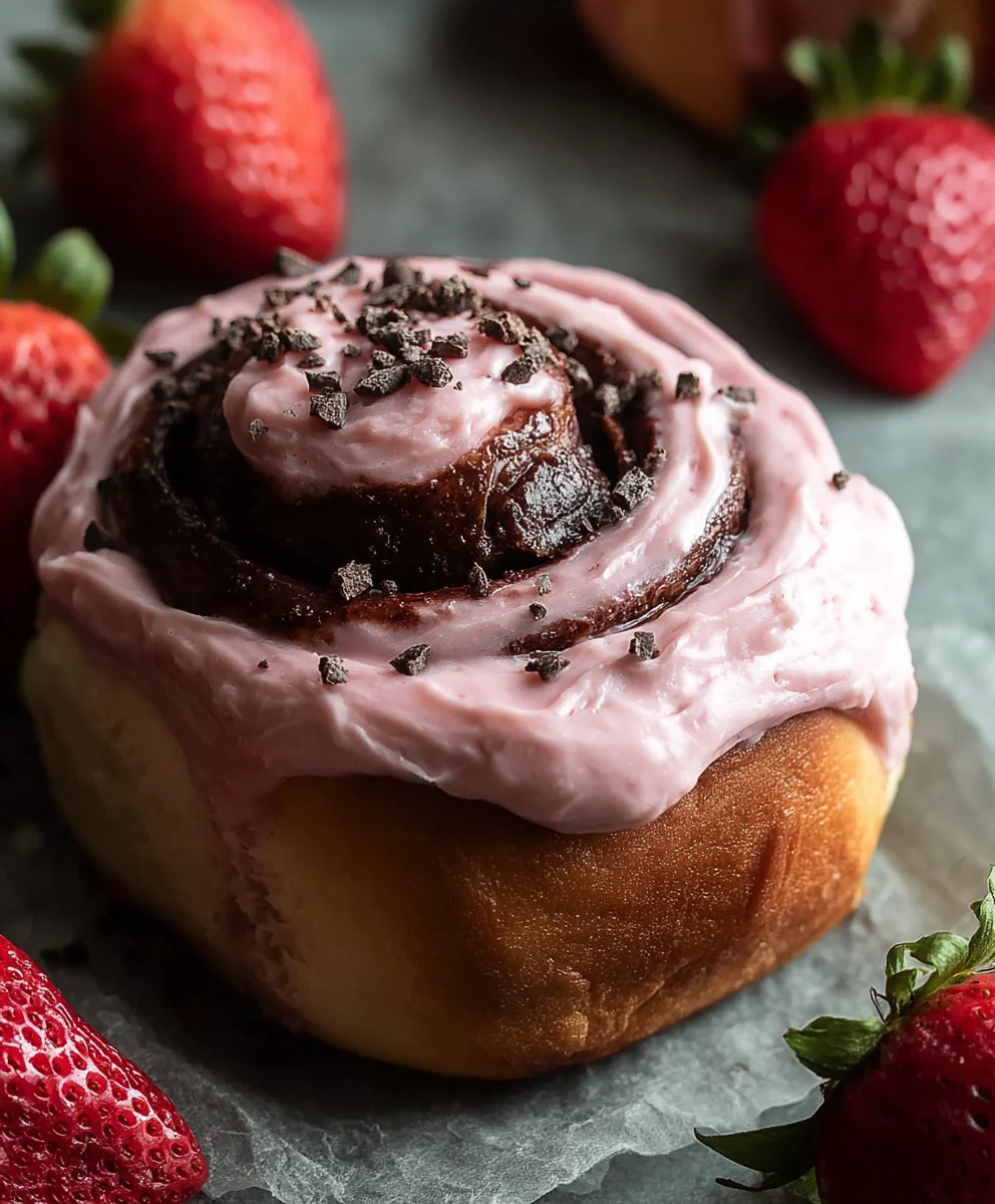 Delicious Chocolate Rolls-Strawberry Cream Cheese Frosting