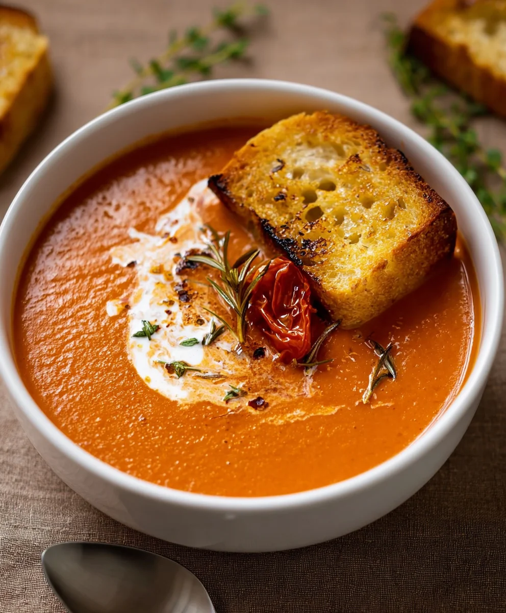 Creamy Roasted Garlic Tomato Soup - Easy & Delicious