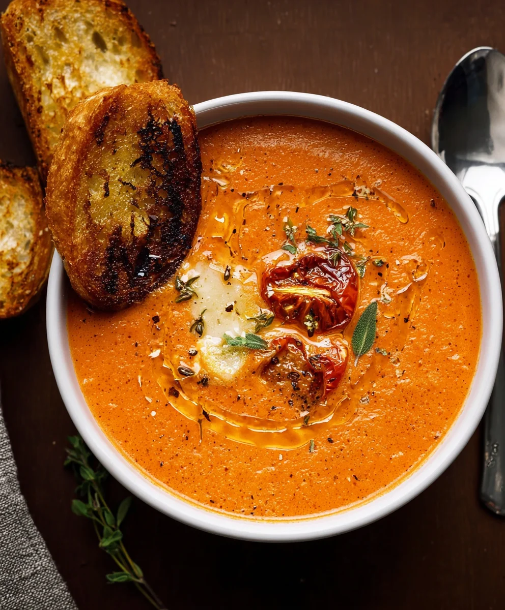 Creamy Roasted Garlic Tomato Soup - Easy & Delicious