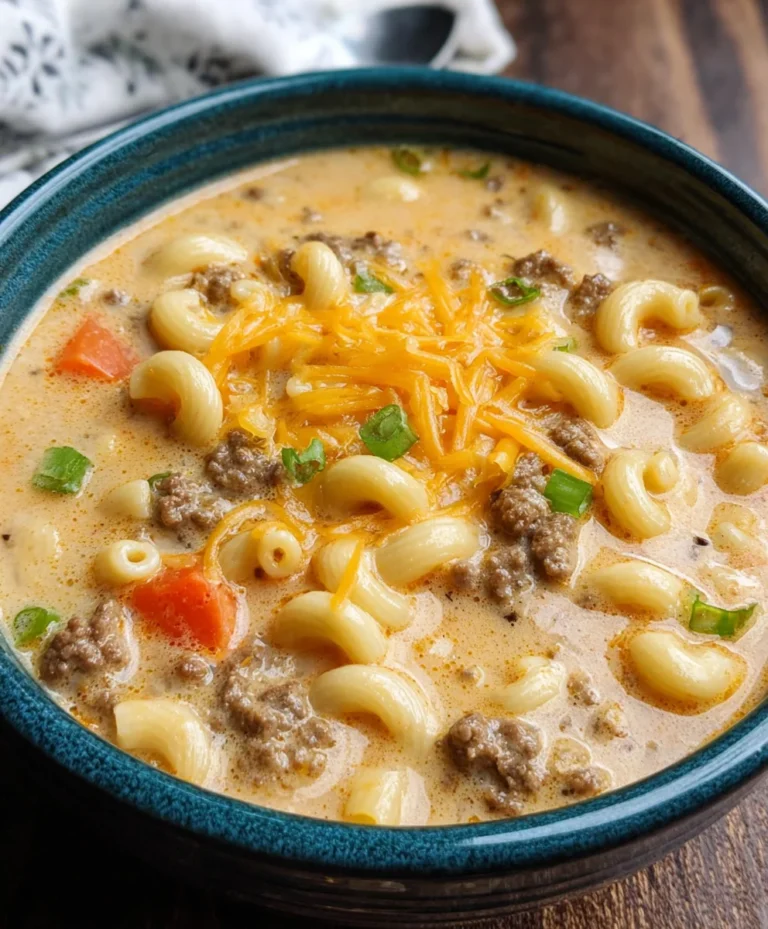 Cheeseburger Macaroni Soup-Creamy Beef Comfort