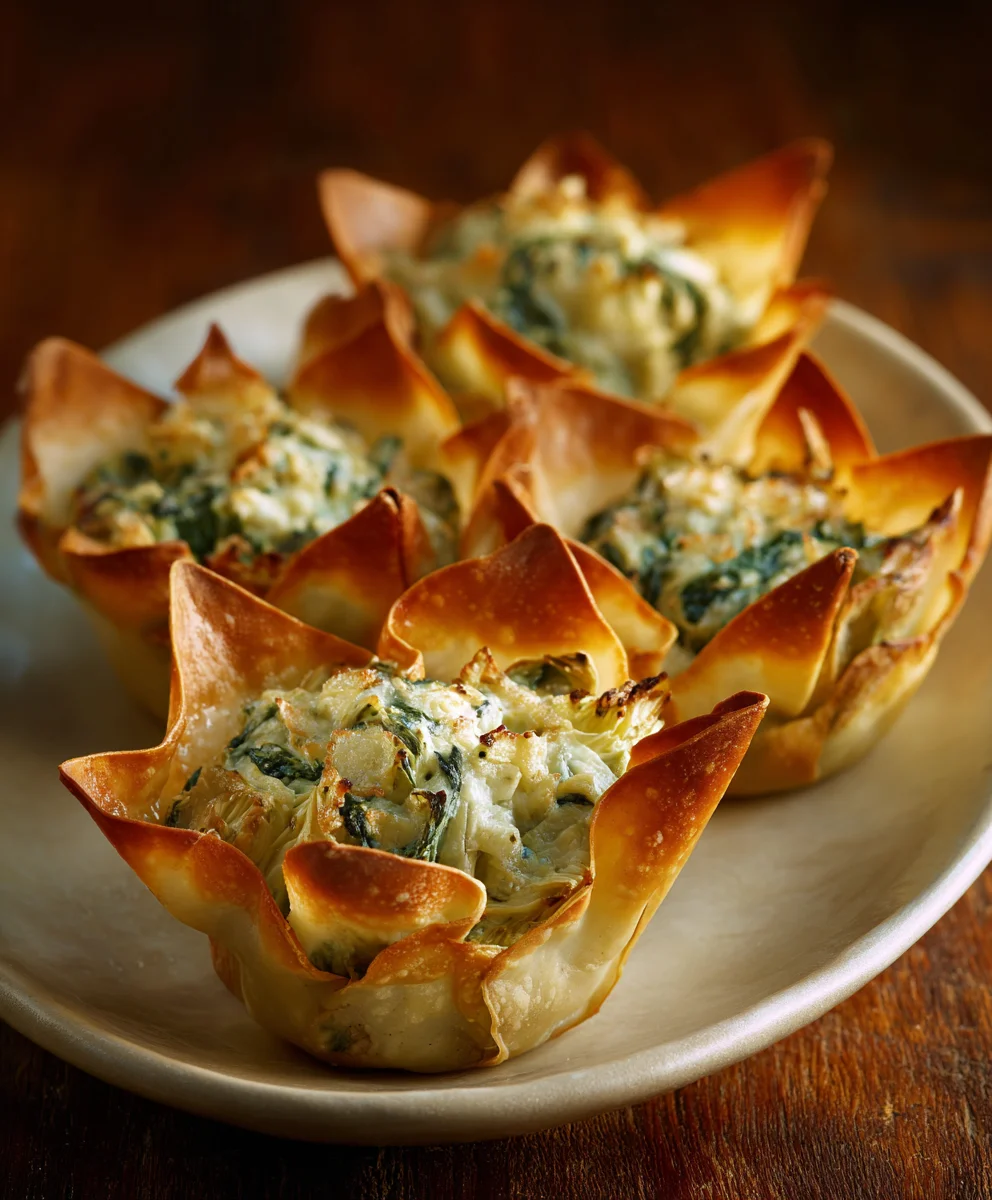 Spinach Artichoke Wonton Cups Delicious Appetizer