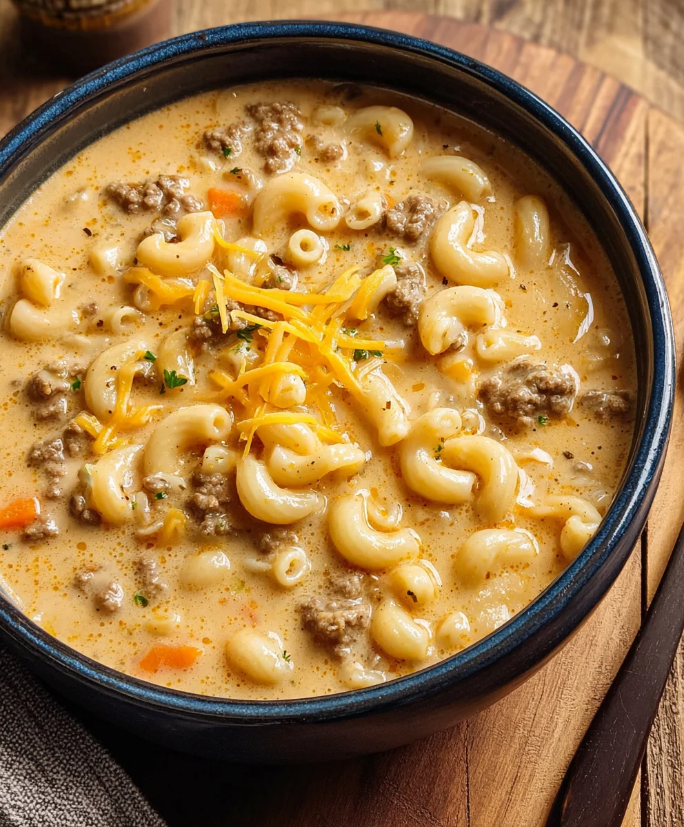 Cheeseburger Macaroni Soup-Creamy Beef Comfort