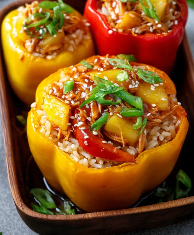 Teriyaki Pineapple Chicken Stuffed Peppers-Sweet Savory