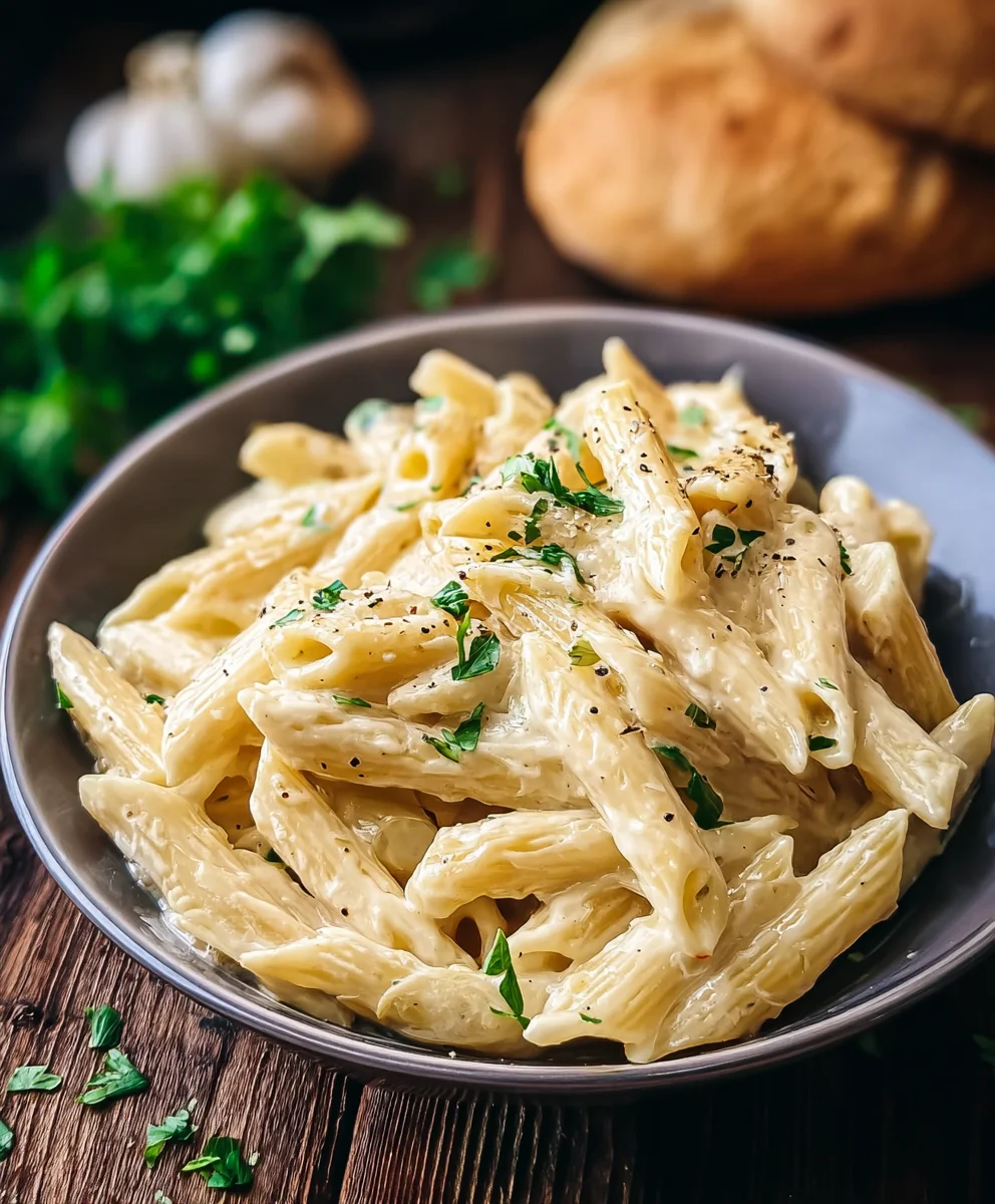 Easy Creamy Garlic Penne-Quick Dinner Recipe