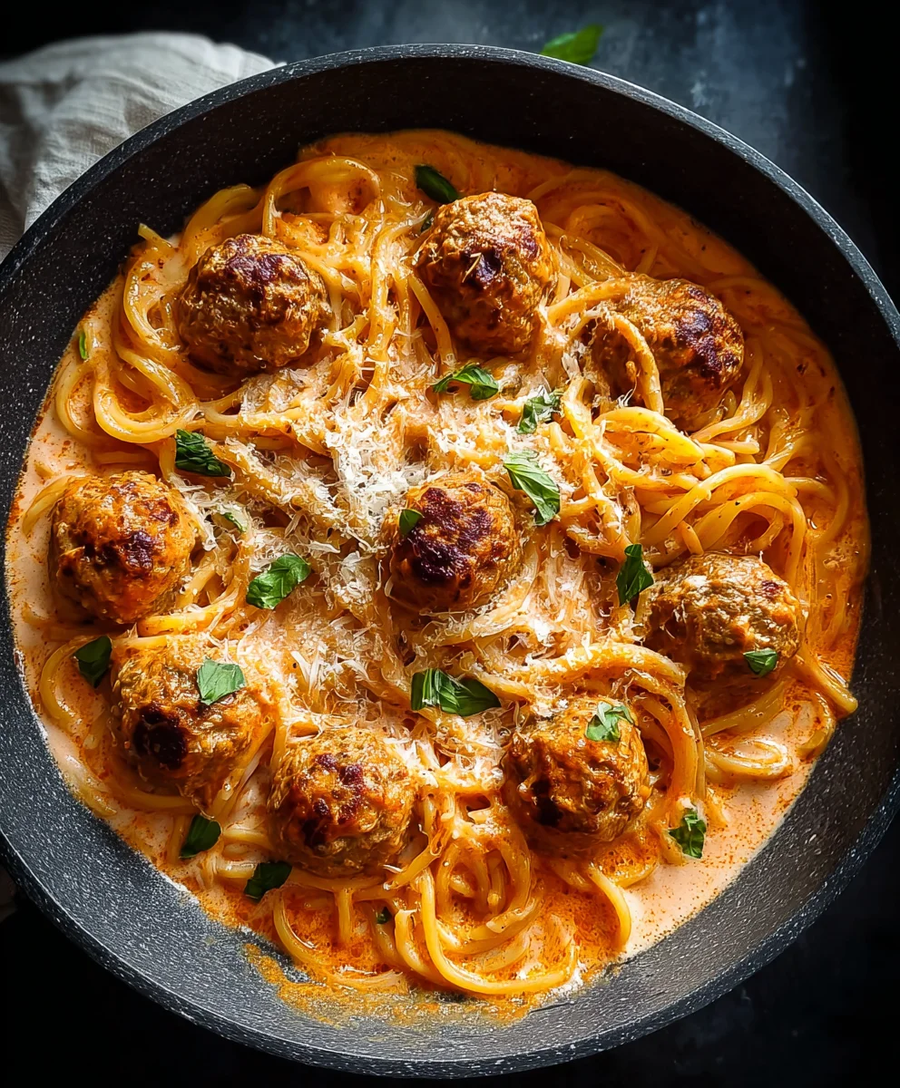 Creamy Spaghetti & Beef Meatballs Recipe