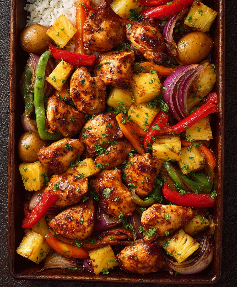 Easy Hawaiian Chicken Sheet Pan Dinner- Flavorful & Quick