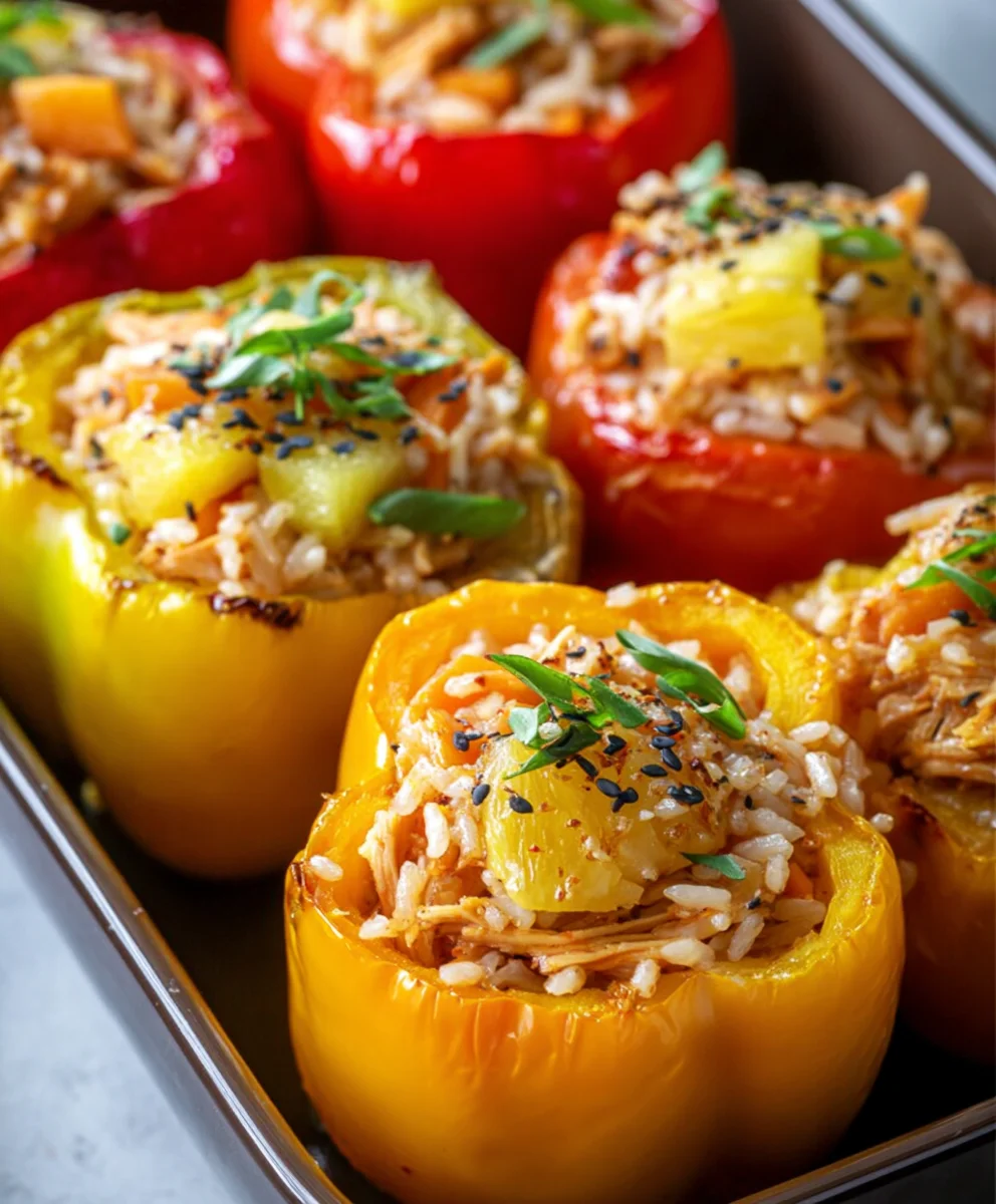 Teriyaki Pineapple Chicken Stuffed Peppers-Sweet Savory