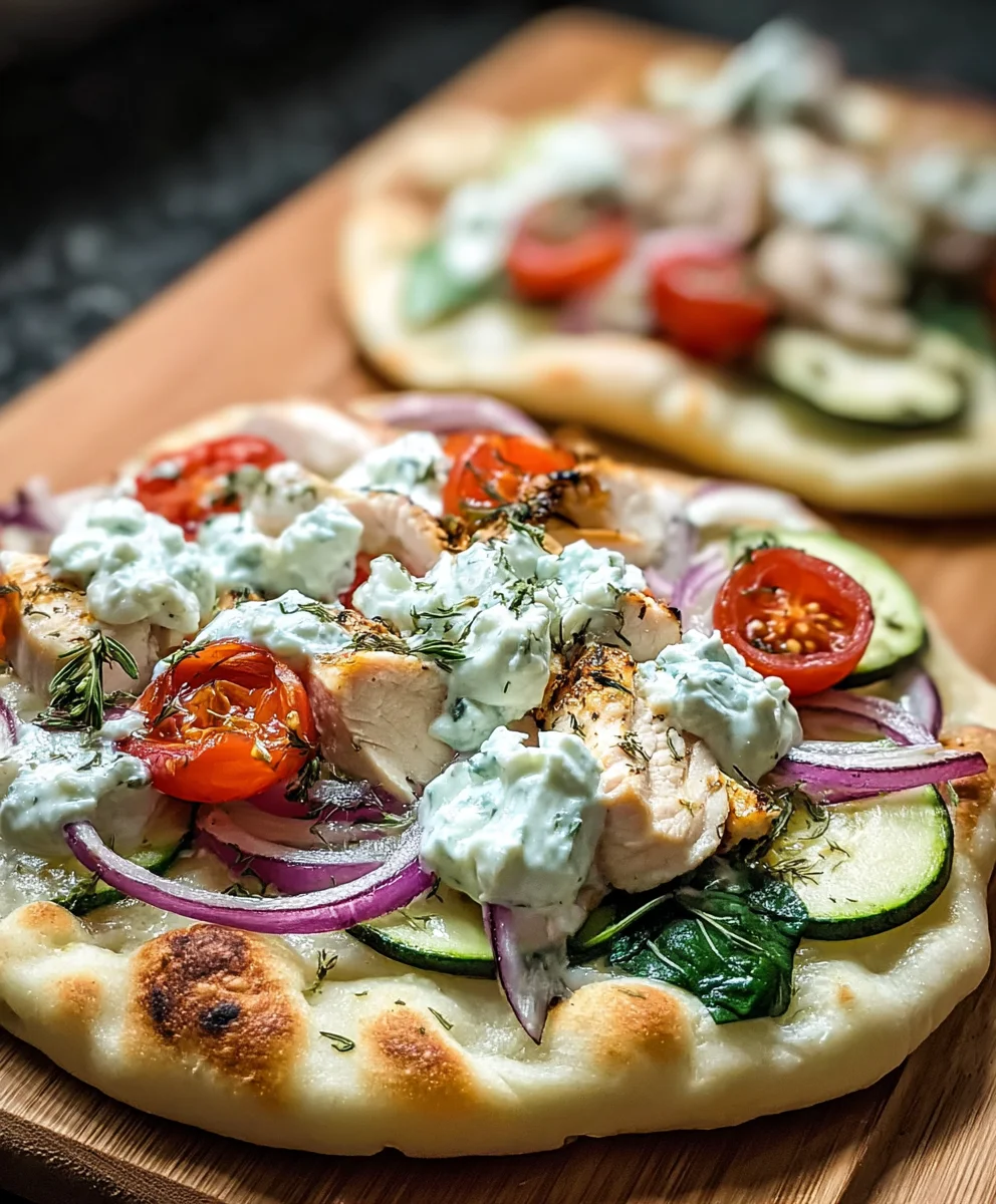 Tzatziki Chicken Naan Pizza- Easy & Flavorful
