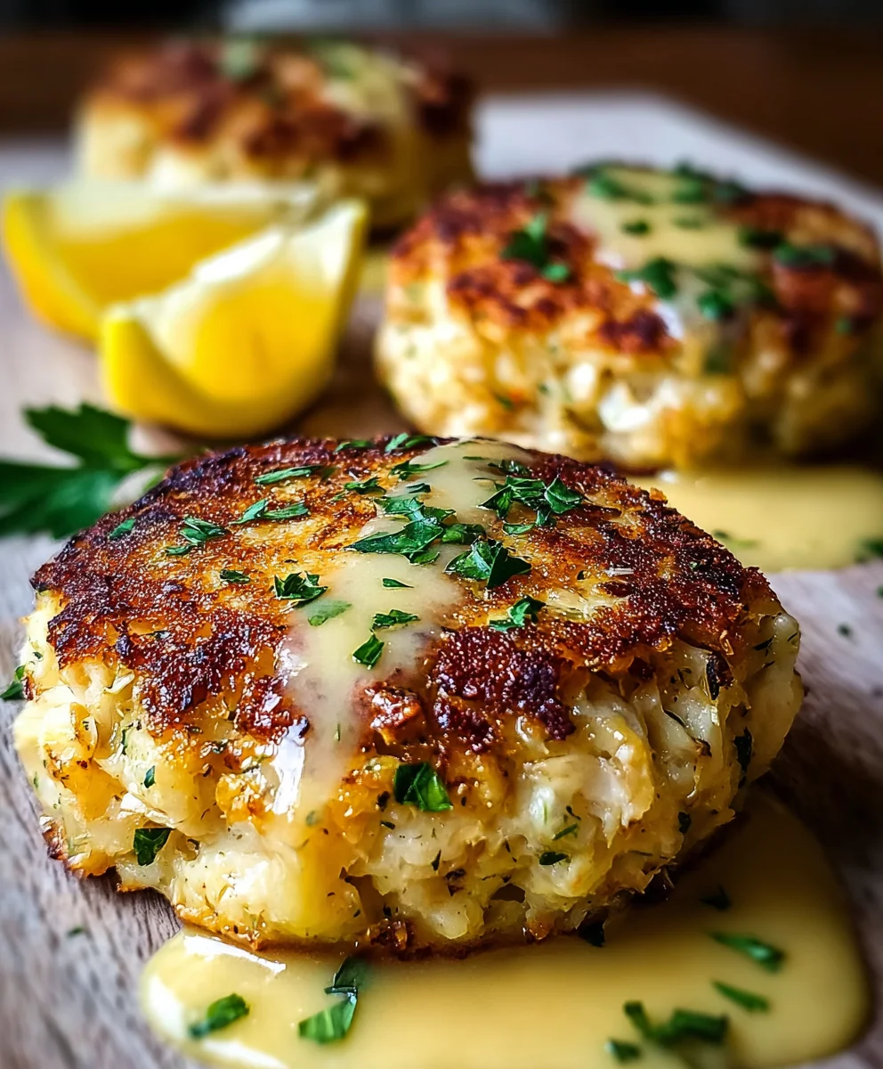Cheddar Crab Cakes with Lemon Butter Drizzle - Delicious