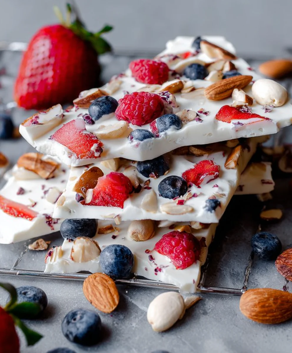 Easy Frozen Yogurt Bark Berries Nuts Recipe
