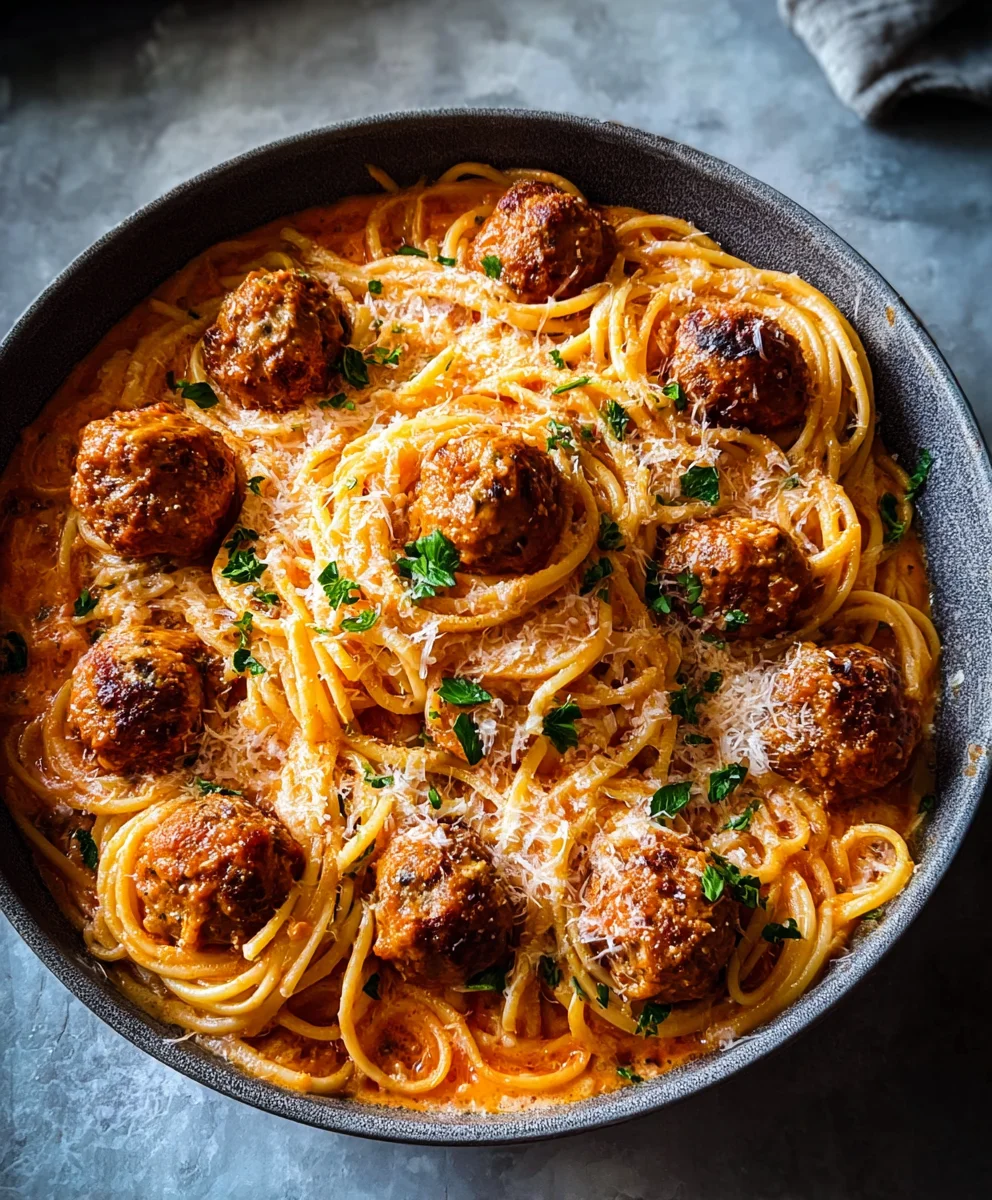 Creamy Spaghetti & Beef Meatballs Recipe