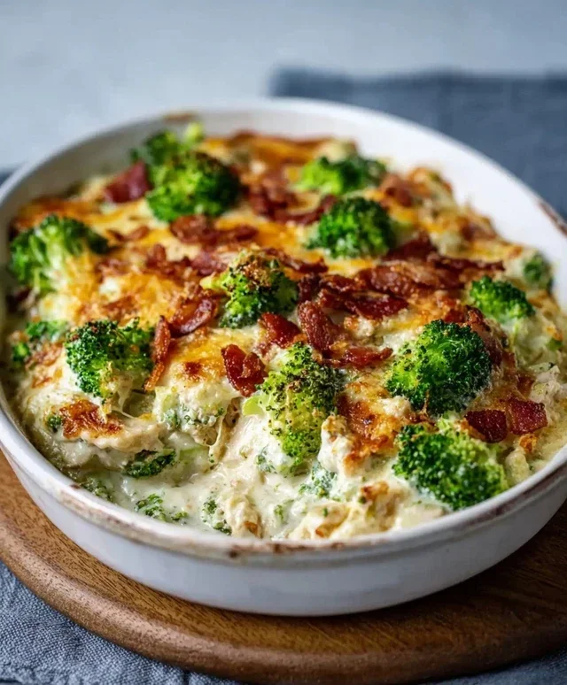 Creamy Low Carb Chicken Casserole with Broccoli and Beef Beef Bacon