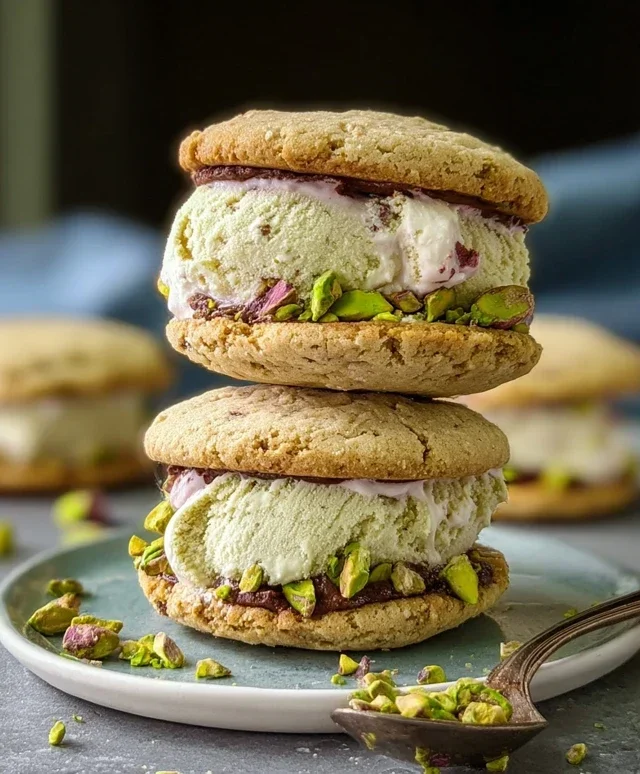 Pistachio Cookie Ice Cream Sandwiches