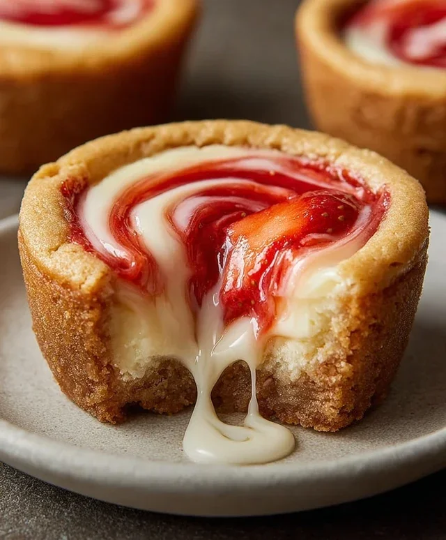 Strawberry Swirl Cheesecake Cookie Cups