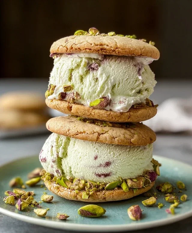 Pistachio Cookie Ice Cream Sandwiches