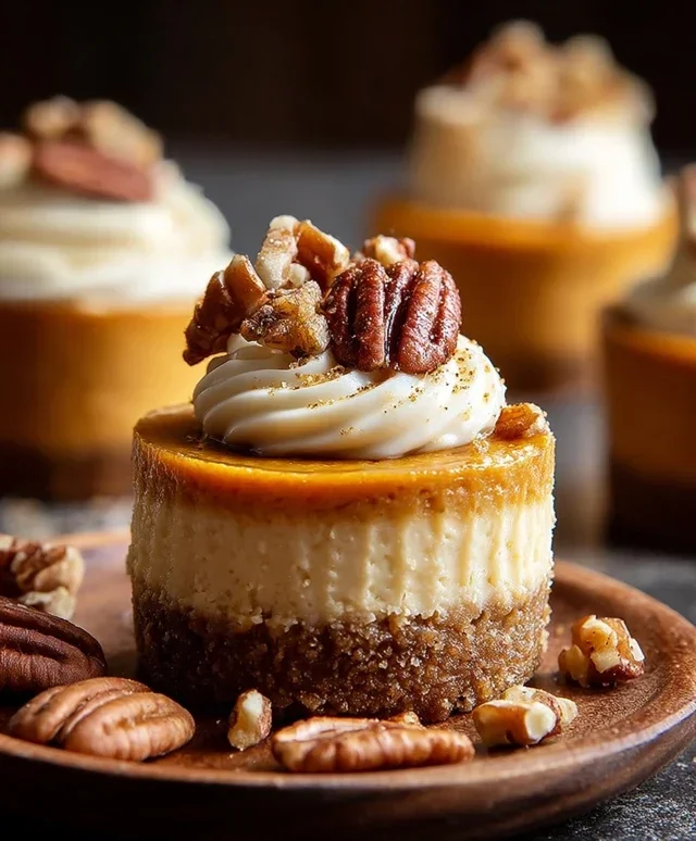 Pumpkin Pecan Mini Cheesecakes