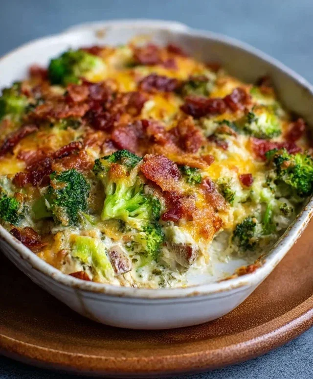Creamy Low Carb Chicken Casserole with Broccoli and Beef Beef Bacon