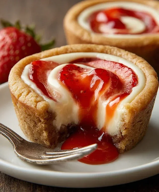 Strawberry Swirl Cheesecake Cookie Cups